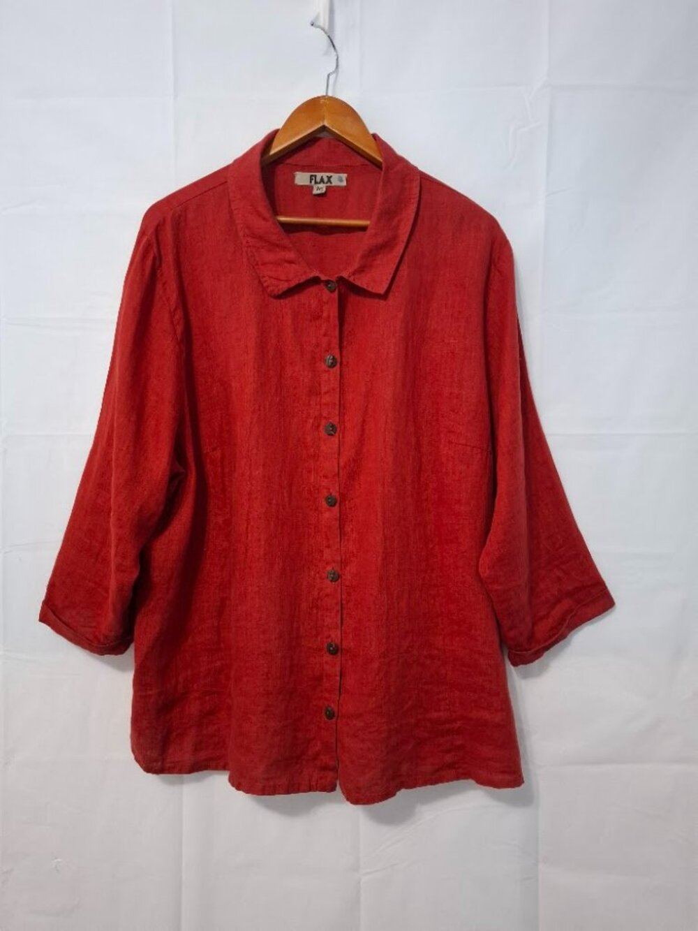 FLAX Red Linen Button Front Shirt Plus Size 2G Lagenlook Holiday Boho Tunic EUC - Picture 8 of 11